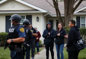 Law enforcement outside a home during immigration enforcement operation