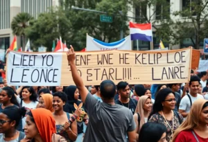 Participants marching in the San Antonio MLK March