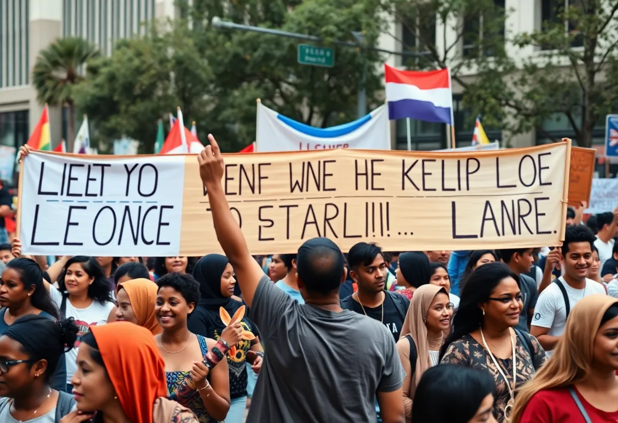 Participants marching in the San Antonio MLK March