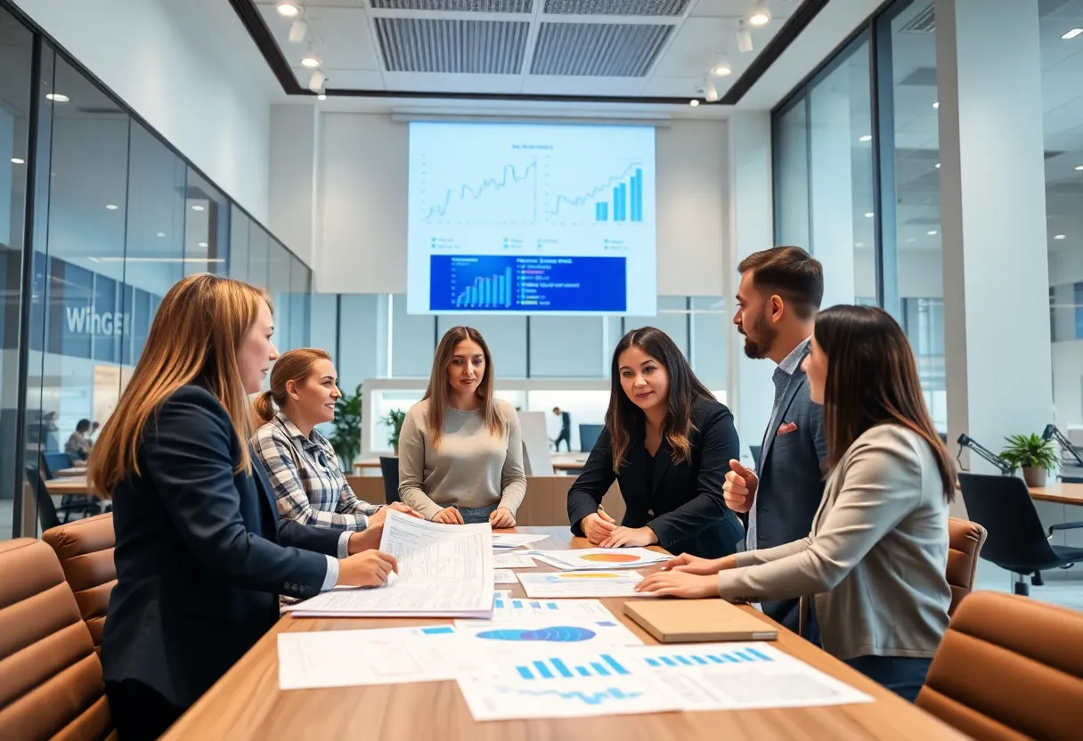 Teamwork in a modern bank office