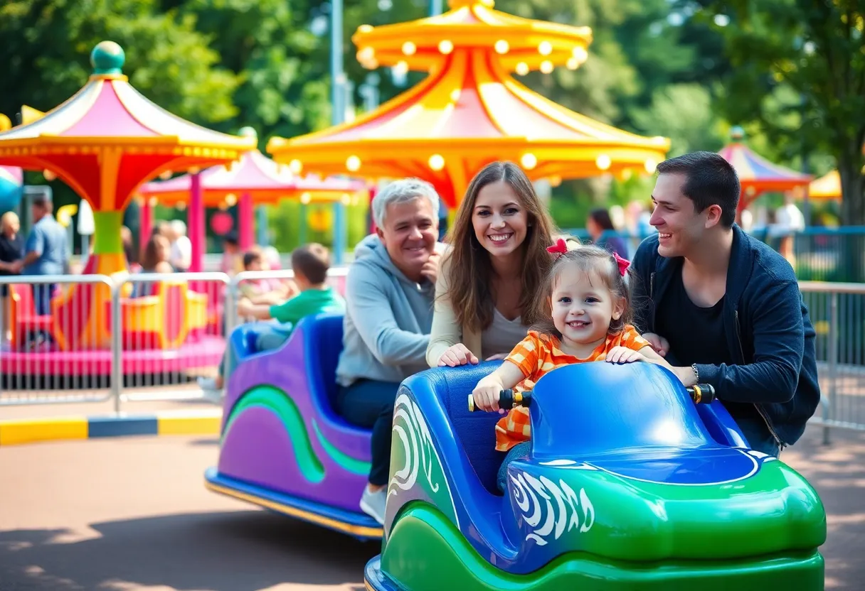 A family enjoying the attractions at Morgan's Wonderland, highlighting accessibility and inclusivity.