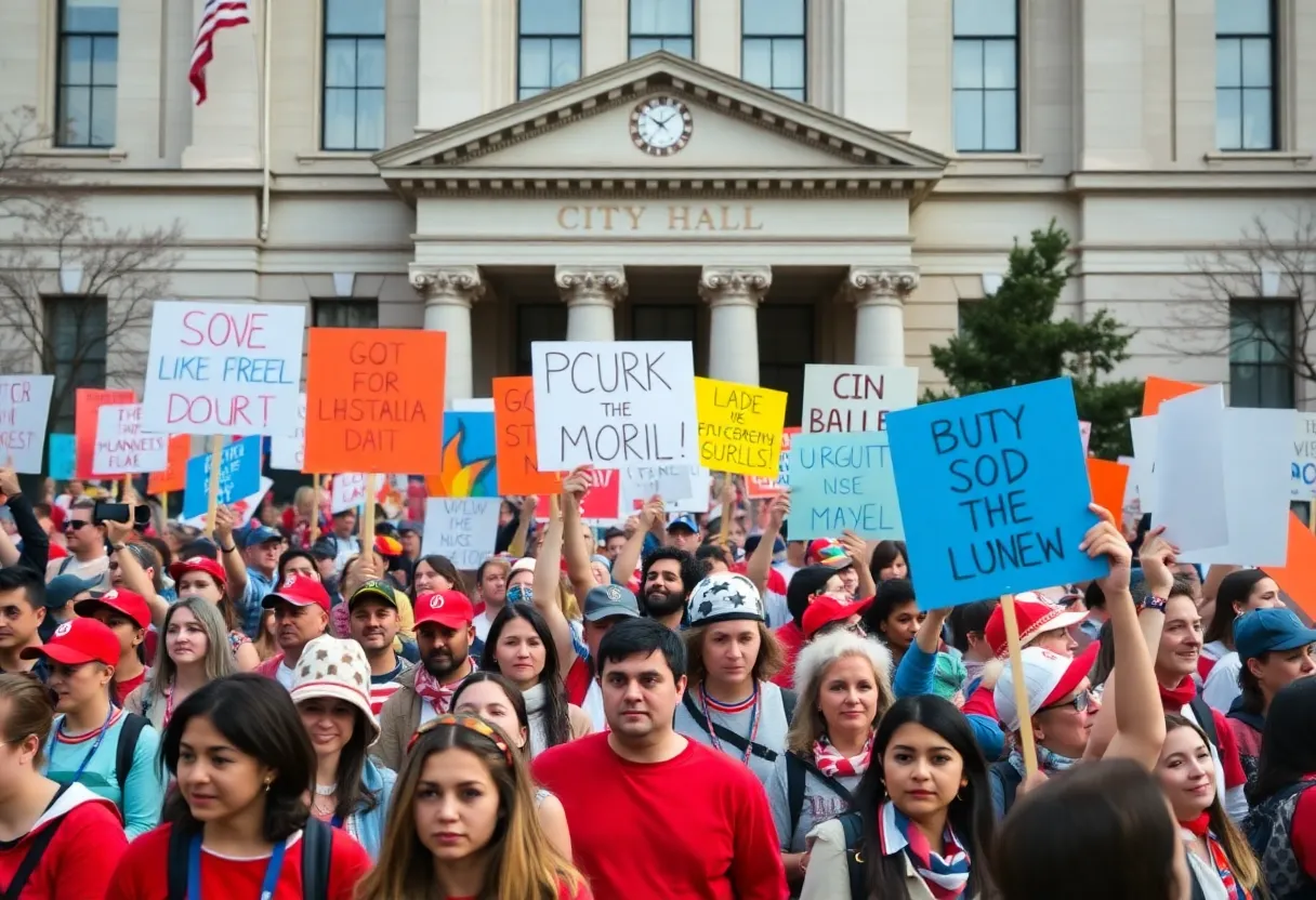 A group of protesters gathered outside San Antonio City Hall for the National Shutdown protest.