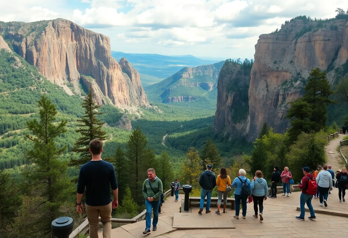 Visitors enjoying a scenic national park landscape