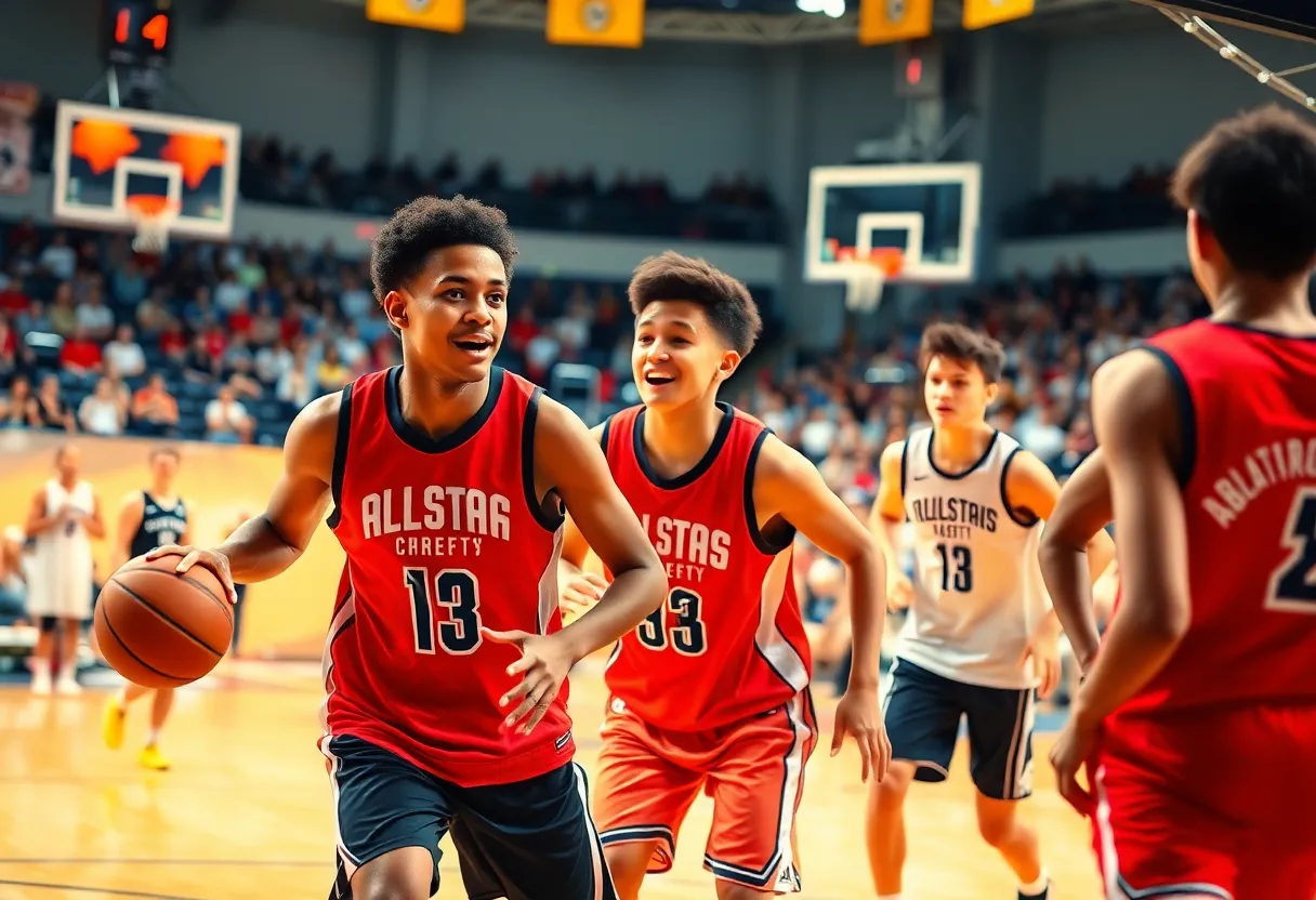 Young basketball players competing in the NBA Rising Stars event