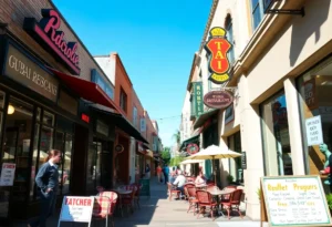 Street view of restaurants in San Antonio's Pearl District