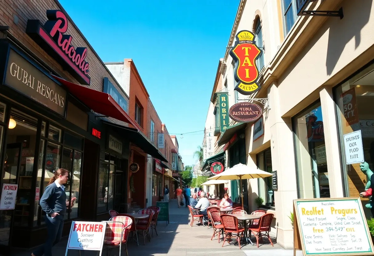 Street view of restaurants in San Antonio's Pearl District