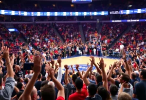 Fans celebrating during Pelicans comeback victory against Spurs