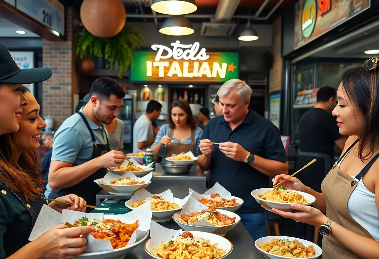 Customers enjoying customizable Italian meals at Piada Italian Street Food in San Antonio
