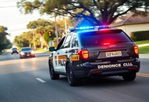 Police chasing a stolen vehicle on a suburban street