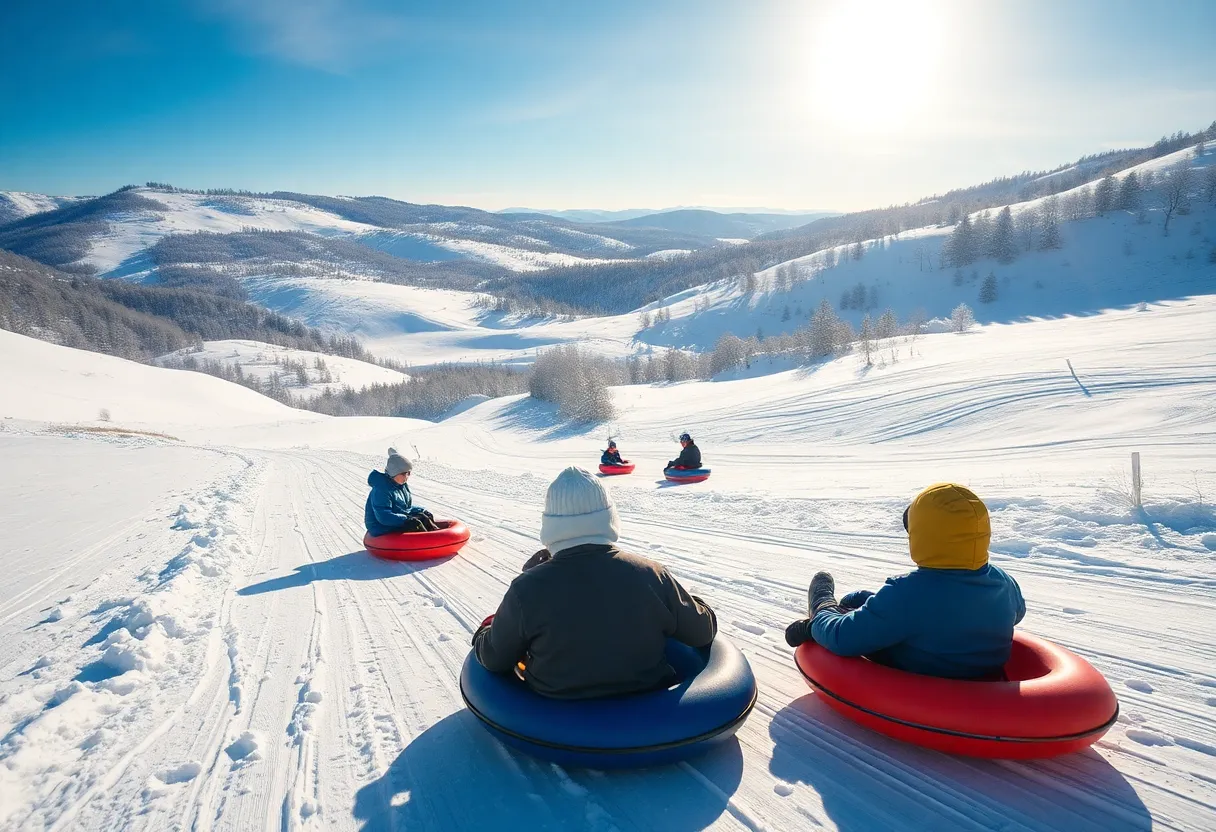Winter landscape depicting safe sledding activities