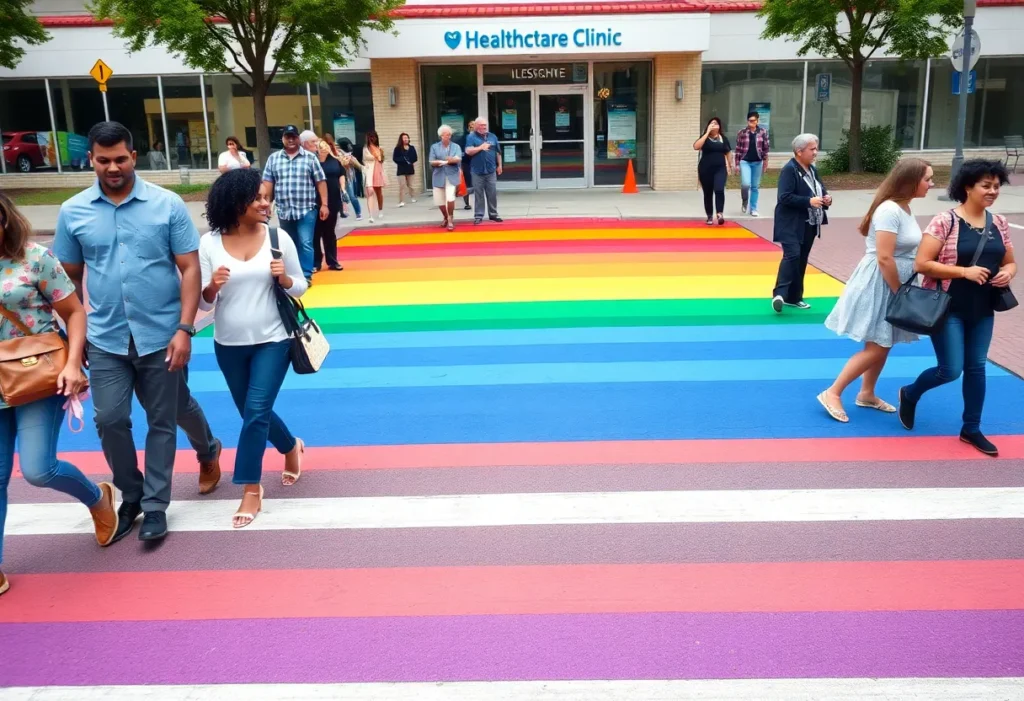Rainbow crosswalk in front of Planned Parenthood clinic in San Antonio