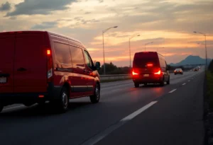 Highway scene depicting a road rage incident, focusing on two cars.