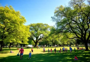 Families enjoying a sunny day in a San Antonio park on New Year's Day
