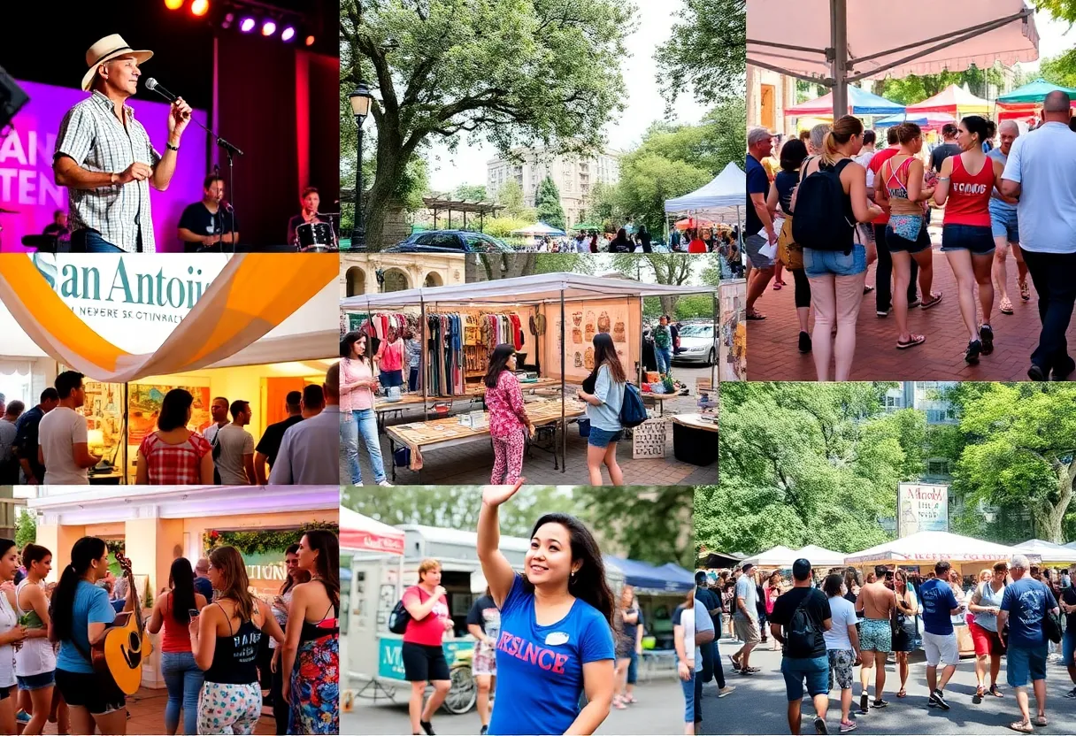 Collage of San Antonio events featuring music, fitness, and art.