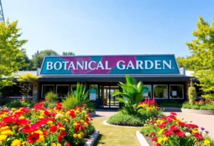 Newly designed signage and colorful landscape at the San Antonio Botanical Garden