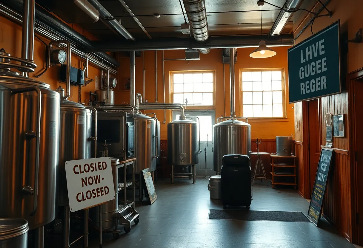 Empty craft brewery with a closure sign