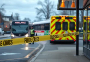 Police officers at the scene of a shooting near a bus stop in San Antonio