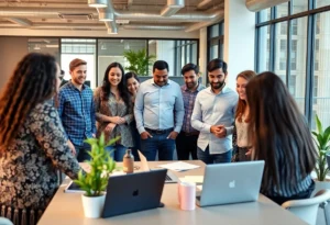 Entrepreneurs collaborating in a vibrant San Antonio office