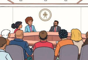 City council meeting discussing immigration presence