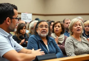City council meeting in San Antonio with engaged residents debating immigration policies