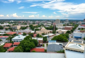 Panoramic view of San Antonio highlighting urban areas and businesses