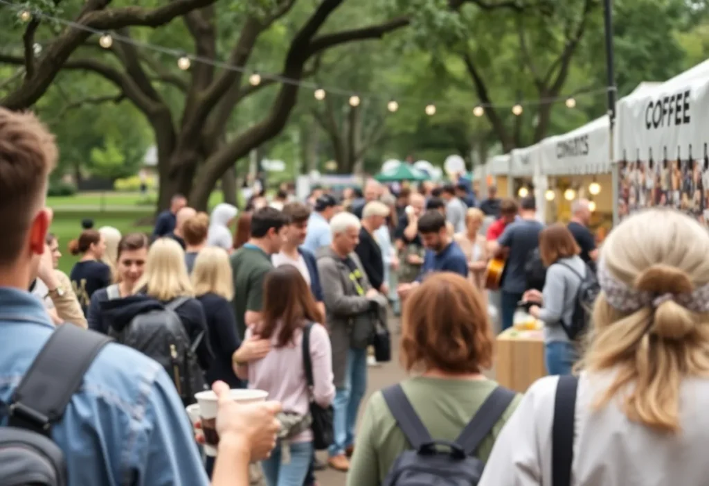 Crowd enjoying the San Antonio Coffee Festival with coffee and vendors