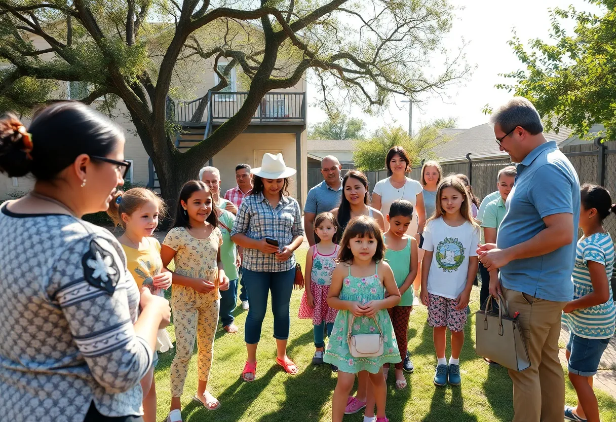 Families and children participating in outdoor activities in a safe San Antonio neighborhood.