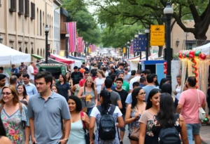 A bustling San Antonio street during DreamWeek events.