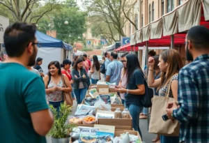 Local entrepreneurs in San Antonio engaging with the community at a market.