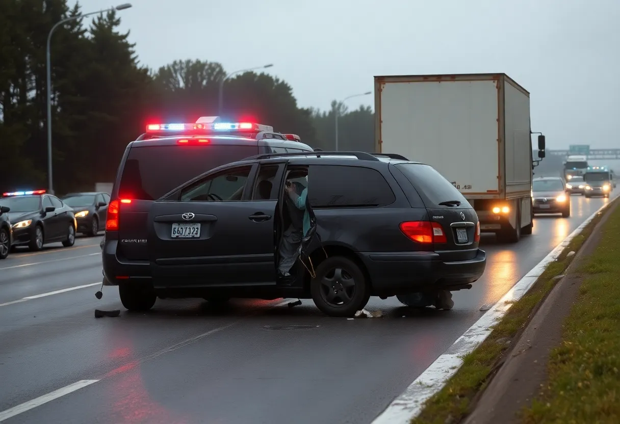 Emergency responders at the scene of an 18-wheeler crash on Wetmore Road