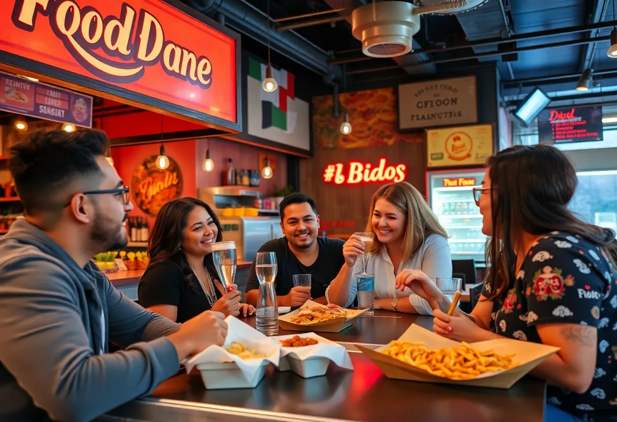 A lively food scene in San Antonio highlighting local restaurants and influencers.