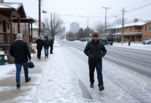 San Antonio streets with ice and residents preparing for cold weather