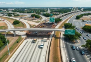 Construction site impacting highway traffic in San Antonio