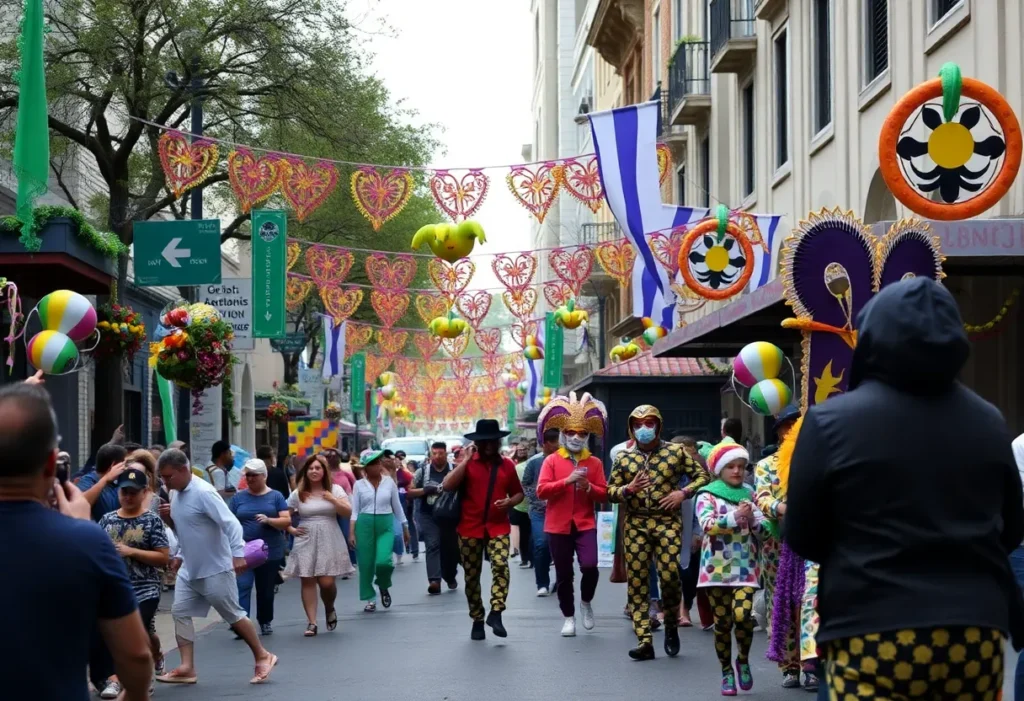 Celebration atmosphere during Mardi Gras in San Antonio, Texas