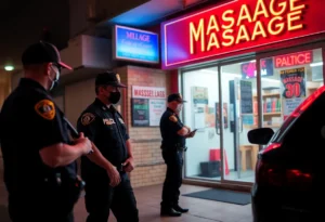 San Antonio police inspecting a massage parlor.