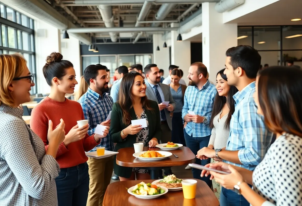 Entrepreneurs networking during a breakfast event in San Antonio