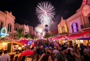 Fireworks over downtown San Antonio during New Year's Eve celebration.