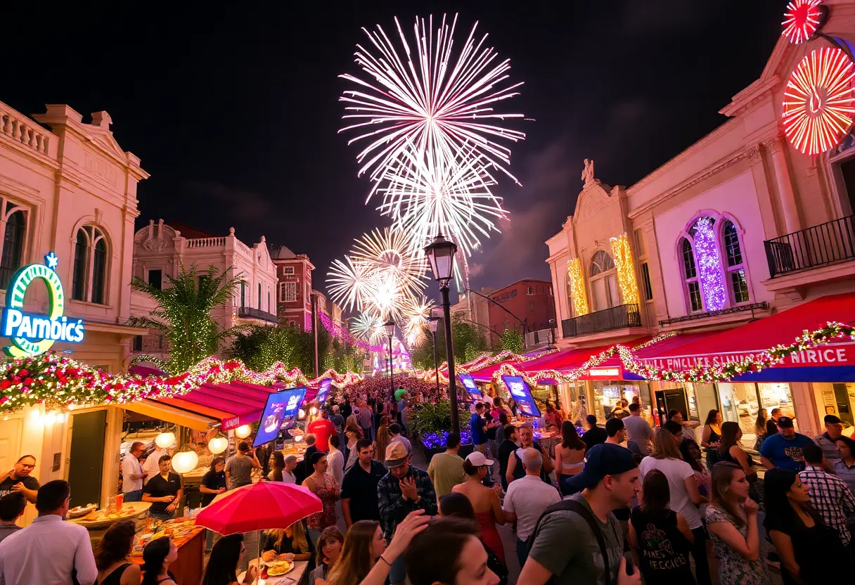 Fireworks over downtown San Antonio during New Year's Eve celebration.
