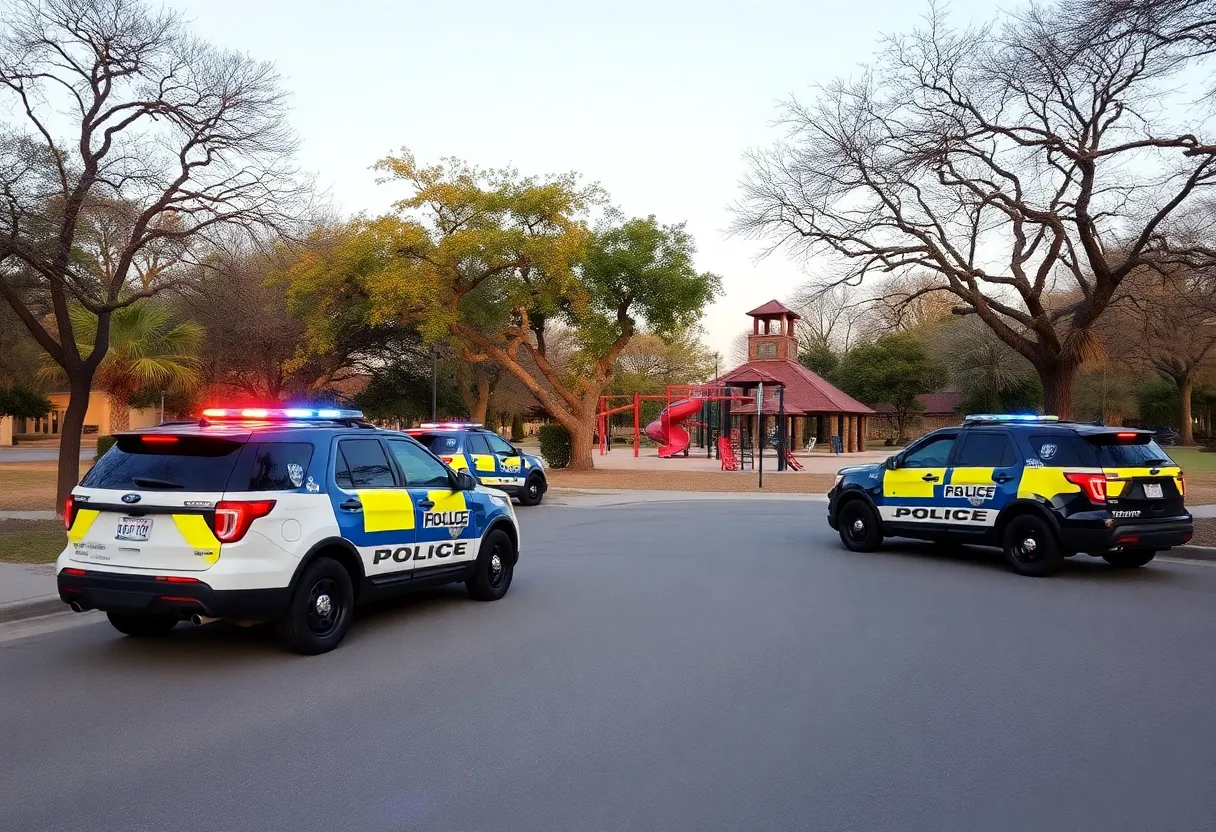 Image illustrating low police presence in a San Antonio park during sunset