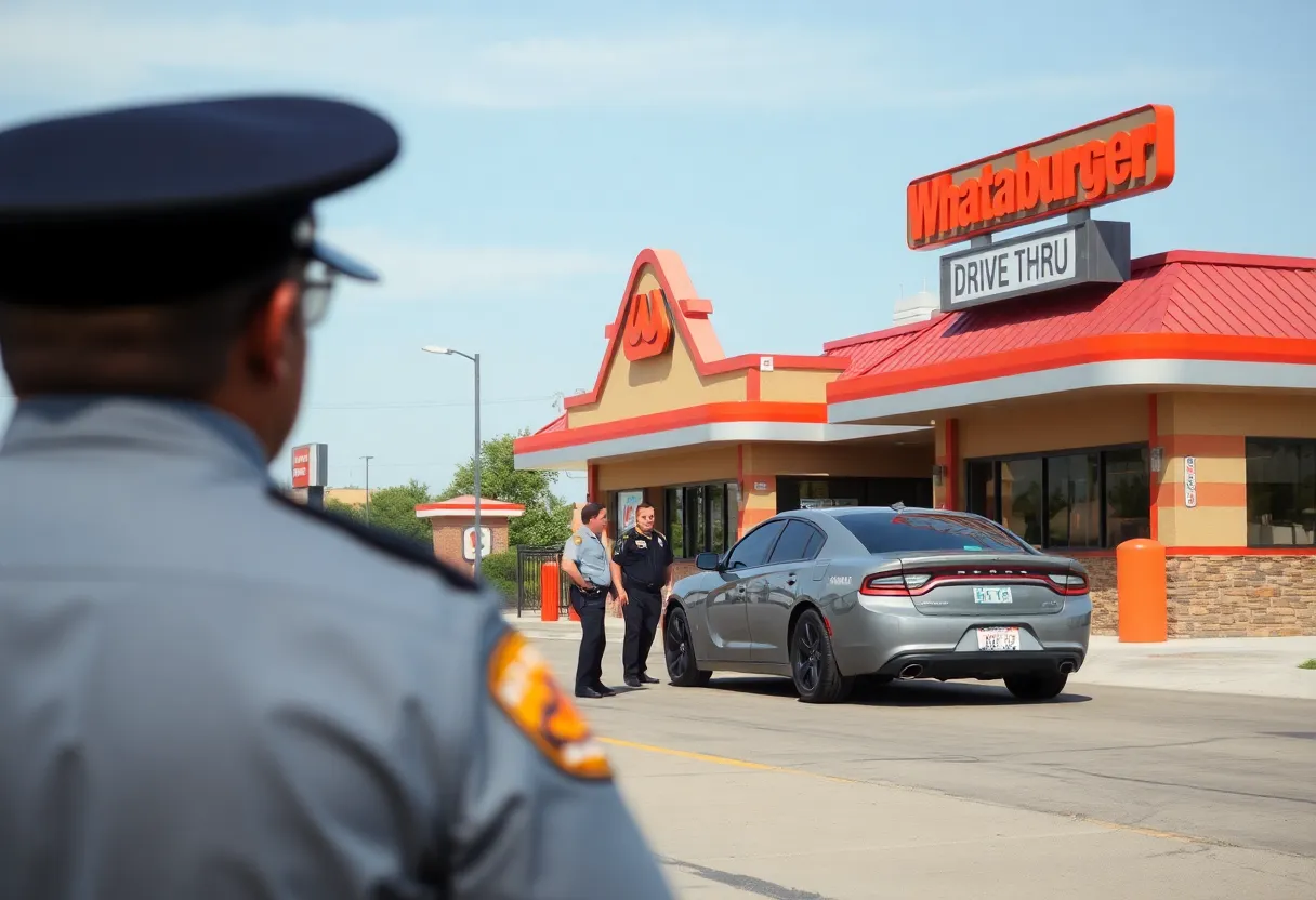 Police officers at a Whataburger drive-thru in San Antonio