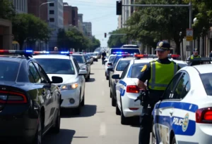 Police cars and officers in San Antonio, Texas