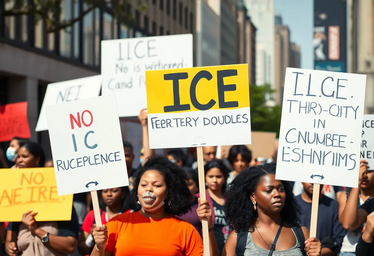 Protesters in San Antonio demonstrating against ICE operations