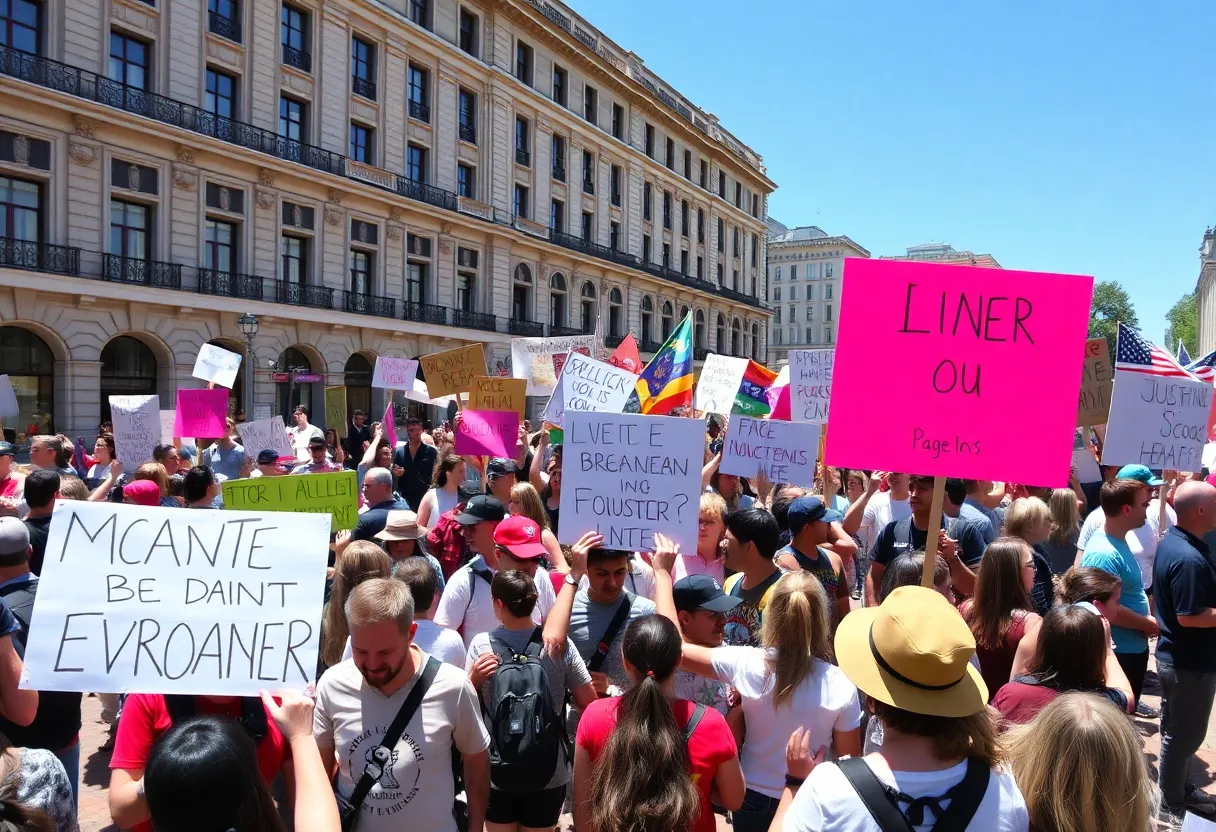 Protesters in San Antonio holding signs at a peaceful demonstration