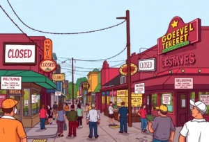 Closed restaurant signs in San Antonio's dining area.