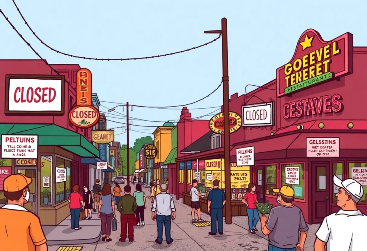 Closed restaurant signs in San Antonio's dining area.