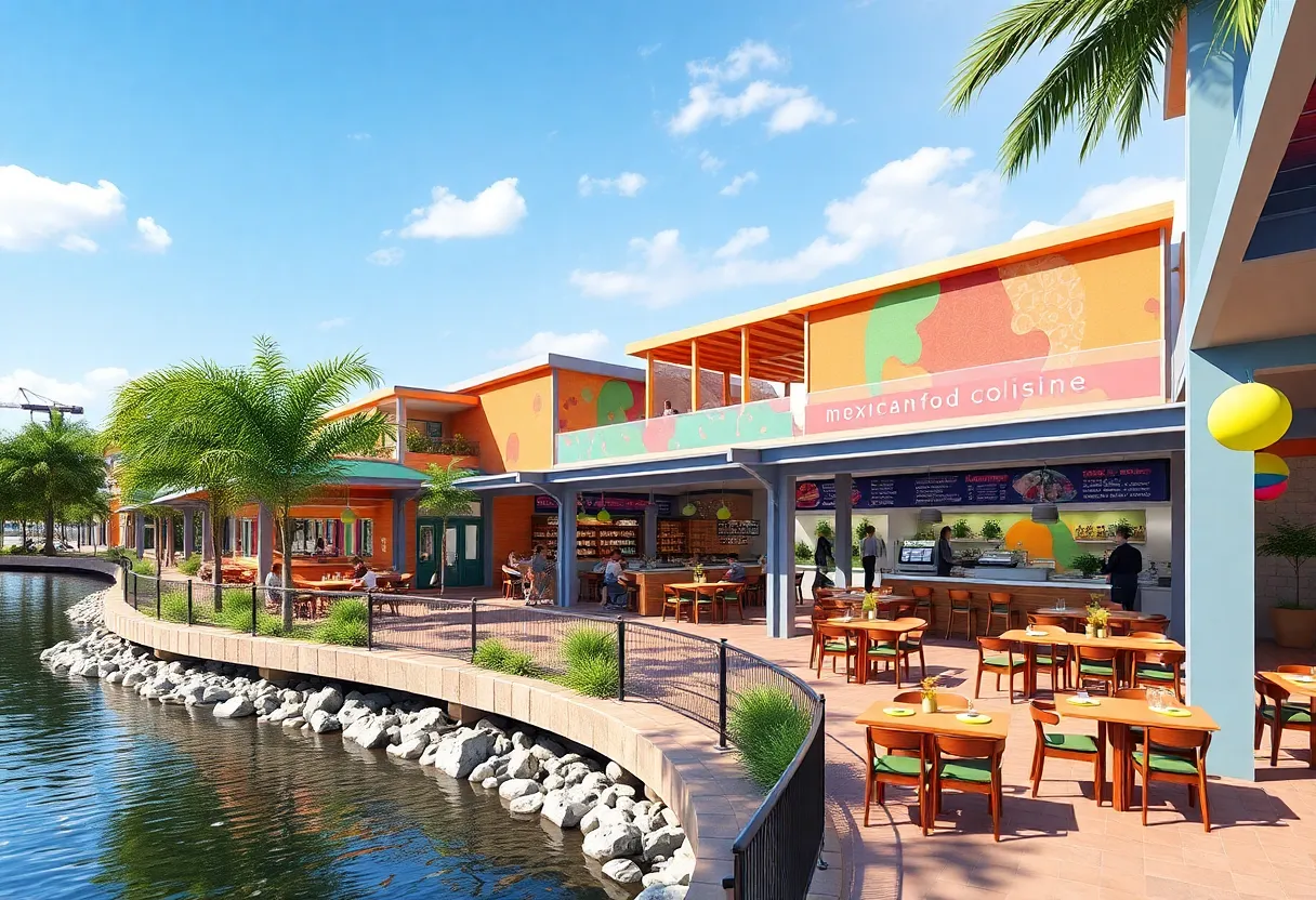 Rendering of Mexico Ceaty food court on San Antonio River Walk