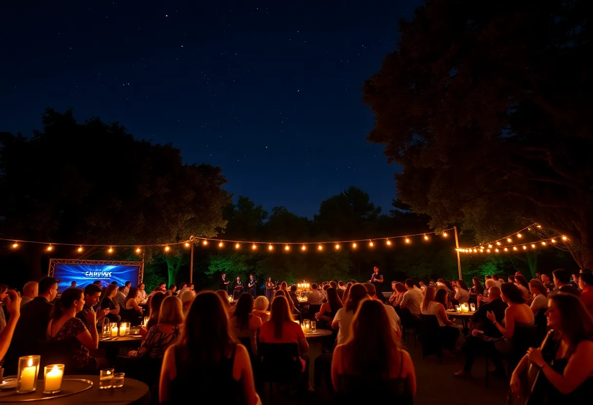 An intimate performance at a secret concert in San Antonio with candlelight ambiance.