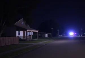 San Antonio neighborhood with police lights visible at night