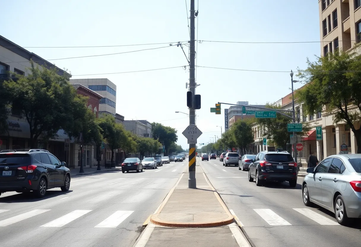 Street with utility pole in San Antonio, illustrating the importance of driving safety