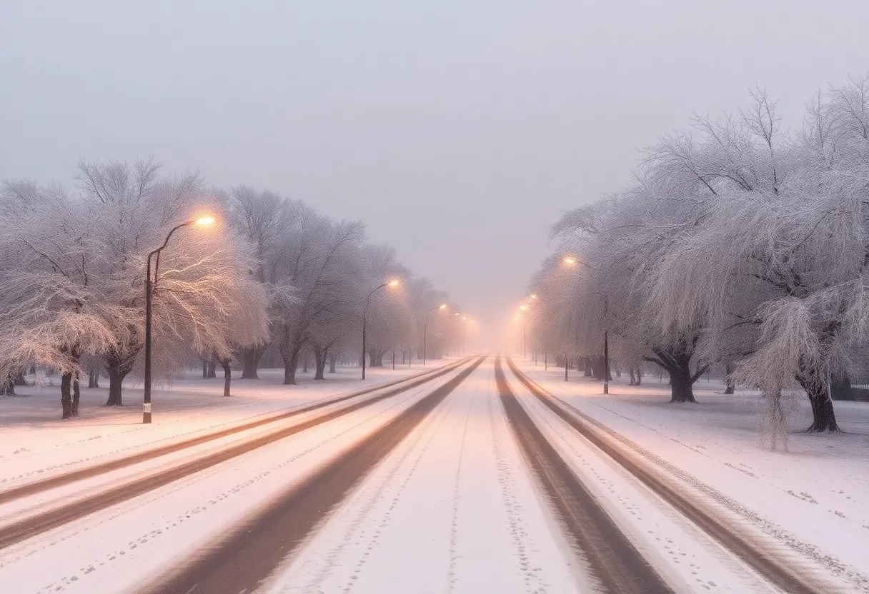 San Antonio landscape during a winter storm with ice and snow